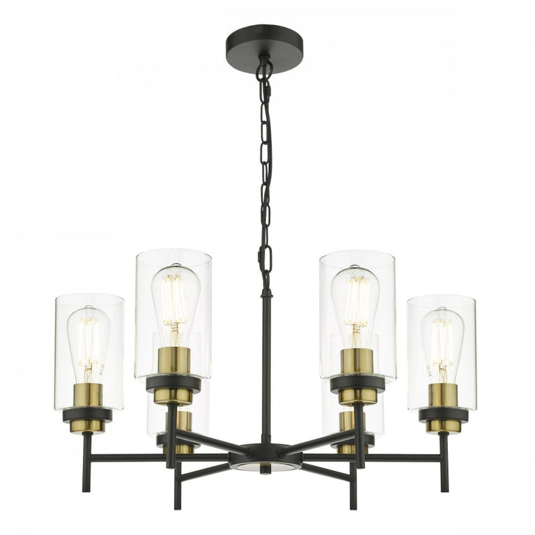 Abel 6 Light Pendant Glass Lighting Fixture Satin Black, Modern Multi-Light Ceiling Pendant for Dining & Living Spaces