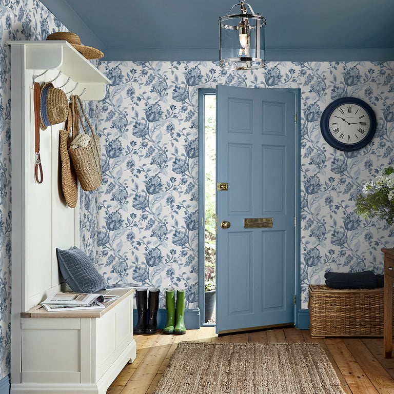 Laura Ashley Adwick Trail Wallpaper - Dark Seaspray Floral Wall Covering