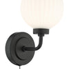 Alrik Bathroom Wall Light Matt Black Opal Glass IP44 close view picture of the black metal fitting