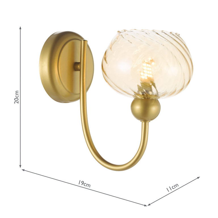Cognac Wall Light Satin Gold/Ribbed Champagne Glass - Wall Fitting Collection