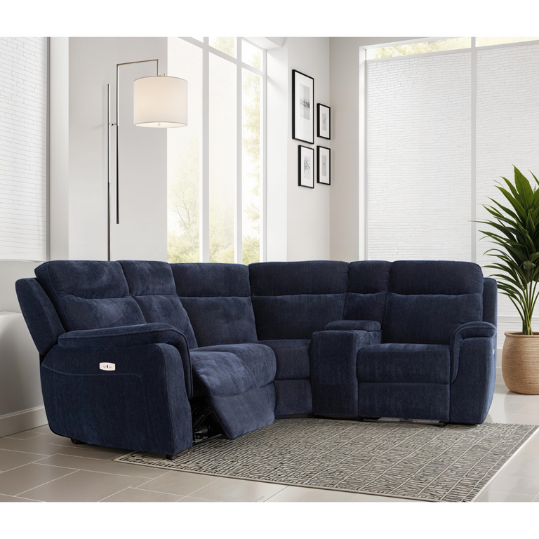 Delilah Corner Sofa Recliner with Console Blue