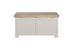 White blanket box seat with soft-close feature
