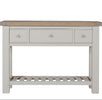 Modern table console with drawers in taupe finish.
