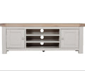 Elegant TV Cabinet in Taupe with Oak Top and Storage
