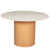 Round dining table in sand with durable sintered stone top