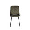 Upholstered dining chairs in green with sleek black legs

