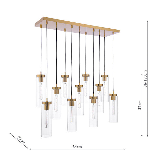 Jodelle 11 Light Bar Pendant Polished Bronze and Glass