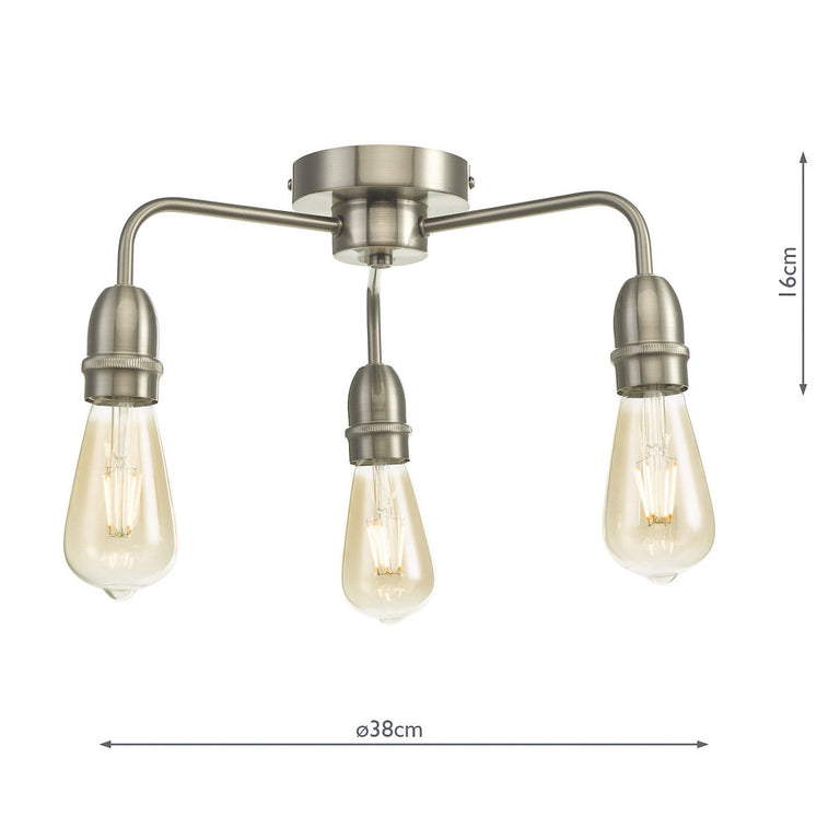 Kiefer 3 Light Flush Satin Chrome - Lighting Collection