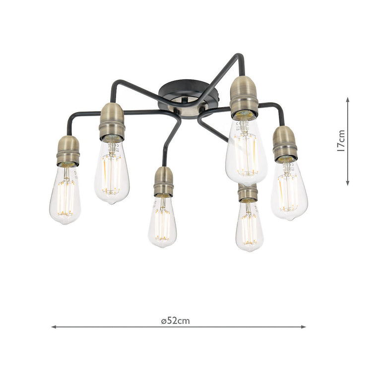 Kiefer 3 Light Flush Black & Antique Brass - Black Flush Mount Light