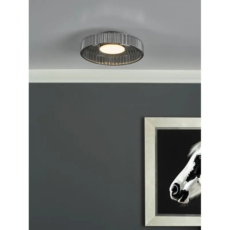 Leena Flush Satin Black and Smoked Ribbed Glass LED