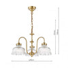 Chandelier light with ribbed glass and natural brass accents