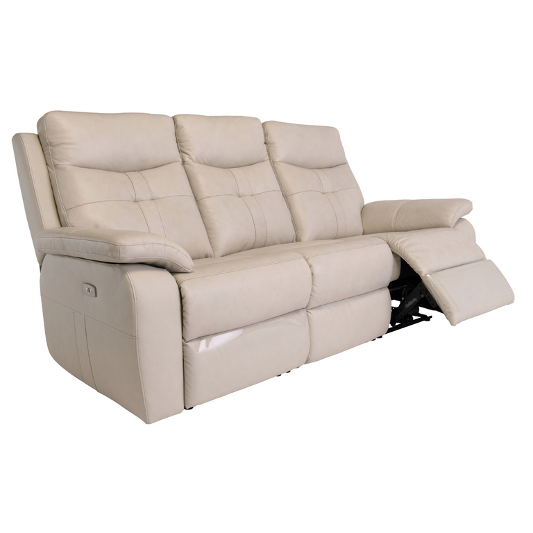 Melania 3 Seater Leather Sofa Electric Recliner Light Stone