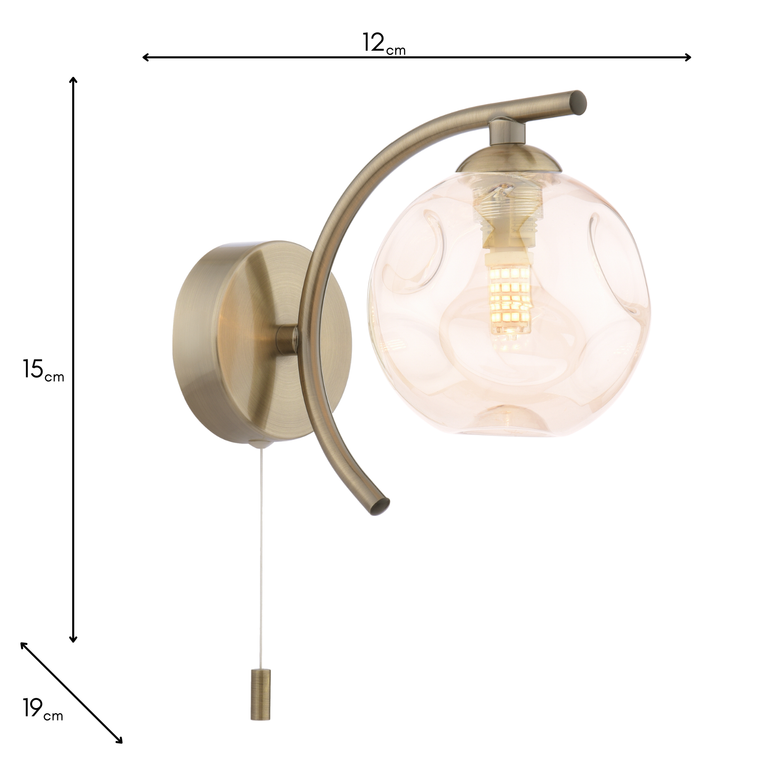 Nakita Wall Light Antique Brass & Amber Glass - Home Lighting Collection