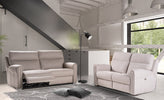 Nicoletti Home Atlanta leather sofa in a modern living room.
