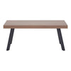 Frontal view of the Oakland Coffee Table with its rectangular wooden surface and splayed metal legs.

