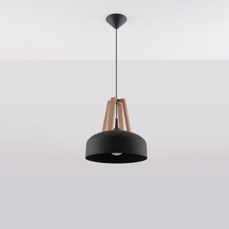 Sollux Lighting Pendant Lamp CASCO Black/Natural Wood