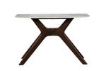Long console table with sleek sintered stone top.