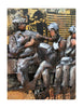 "Decorative wall art of NYC workmen in wood and metal"
