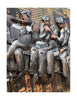 "Modern wall art of iconic workmen scene on canvas"
