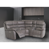 Spacious L shaped couch in soft grey fabric
