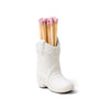 Ceramic cowboy boot match holder with colourful safety matches