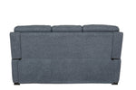 Stylish Bowie three seater sofa in Azul with cushioned headrest.

