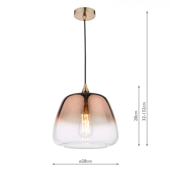 Klaxon 1 Light Pendant Ombre Copper Glass – Adjustable Ceiling Mount Pendant Hanging Light with Glass Shade