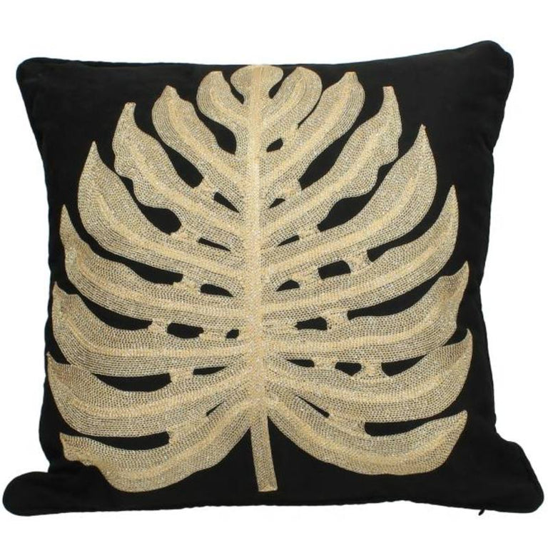 Black Cushion With Golden Leaf