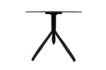 A top-down view of the Kya Circular Dining Table in 800 Black, showcasing its sleek and modern design. The table features a round tabletop with a smooth black finish, providing an elegant and sophisticated look that effortlessly complements any dining space.
