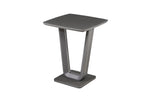 A side view of the Lazzaro Bar Table in Graphite Grey Matt 800, highlighting its compact and space-saving design. The bar table's slim profile makes it an ideal choice for smaller areas, while still offering ample surface area for drinks, snacks, or meals.