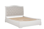The Mabel Bed in Bone, King Size, displaying its sturdy frame and clean lines. The bone-colored upholstery creates a serene and timeless look, making it a versatile choice for various bedroom decor styles.