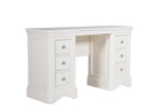 the Mabel Dressing Table/Desk in Bone, showcasing its versatile design that can serve as both a stylish dressing table and a functional desk. The bone color adds a subtle elegance to any room, while the spacious tabletop and drawers provide ample storage space for your cosmetics, accessories, or work essentials.
