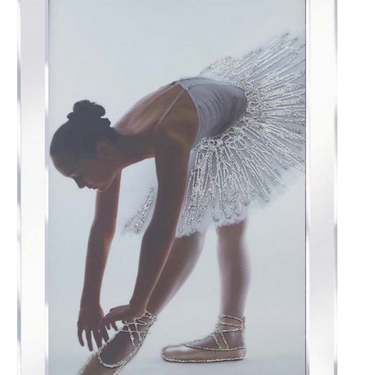 Silver Glitter Ballerina Mirrored Frame Art