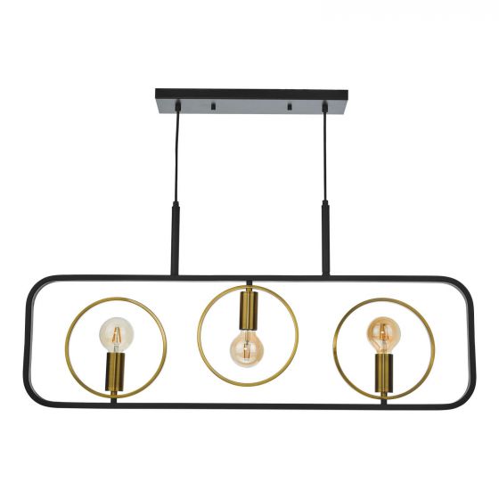Ryota 3 Light Bar Pendant Satin Black Antique Gold