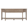 Spacious sofa table in rustic brown.
