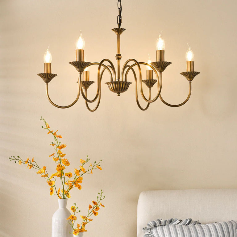 Lydian 6 Light Pendant Antique Ceiling Lighting Fixture Bronze , Adjustable Height, Farmhouse Style Lighting