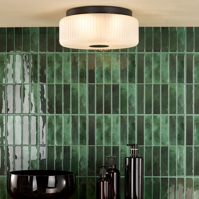 Twyman 3 Light Bathroom Ceiling Lighting, Polished Chrome Flush Light with Ribbed Glass Shades, IP44 Rated