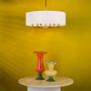 Tyler 6 Light Shadelier Pendant Lighting Antique Bronze with White Linen Shade Adjustable Height Ø60cm