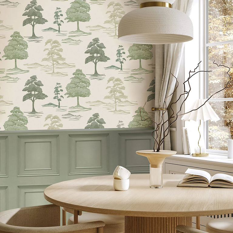 Belgravia Carlotta Tree Floral Wallpaper Sage Cream – Luxury Italian Embossed Vinyl Wallcovering