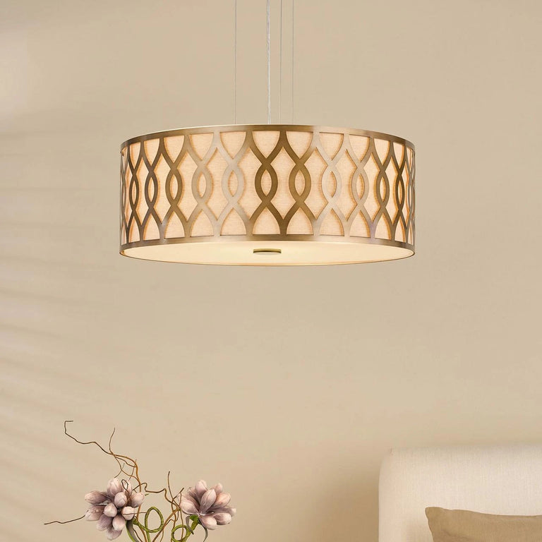 Locryn 4 Light Pendant Lighting Brushed Bronze Taupe Linen Shade Adjustable Modern Ceiling Lighting