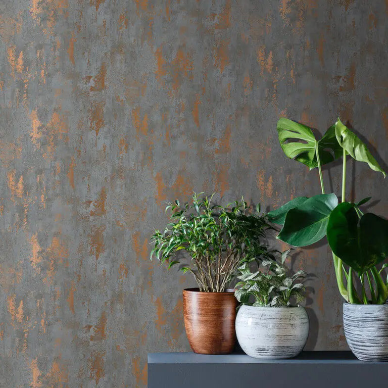 N10403 Industrial Texture TaupeRust Metallic Wallpaper